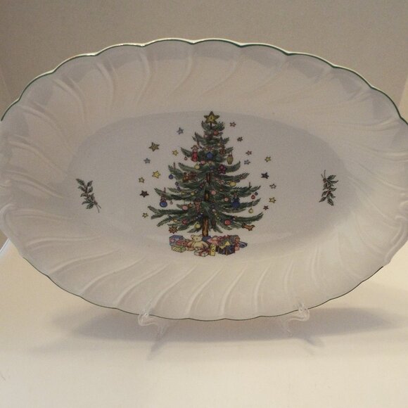 Nikko Japan HAPPY HOLIDAYS Oval Serving Platter 14 1/4 EUC - Picture 1 of 4